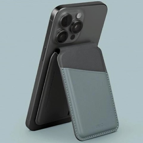 Portfel UNIQ Lyden DS magnetyczny RFID ze stojakiem na telefon - niebiesko-czarny