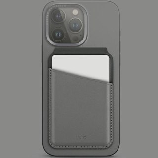 Portfel UNIQ Lyden DS magnetyczny RFID ze stojakiem na telefon - szaro-czarny
