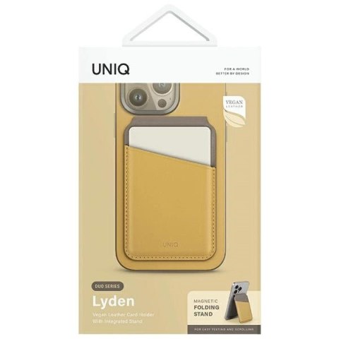 Portfel UNIQ Lyden DS magnetyczny RFID ze stojakiem na telefon - żółto-szary