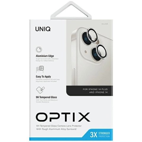 Szkło UNIQ Optix Aluminium Camera Lens Protector na obiektyw aparatu iPhone 14/ 14 Plus z aplikatorem - srebrne Szkło UNIQ Optix Aluminium Camera Lens Protector na obiektyw aparatu iPhone 14/ 14 Plus z aplikatorem - srebrne