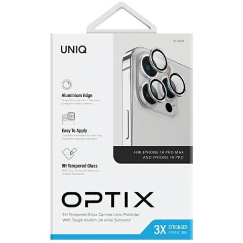 Szkło UNIQ Optix Aluminium Camera Lens Protector na obiektyw aparatu iPhone 14 Pro / 14 Pro Max z aplikatorem - srebrne Szkło UNIQ Optix Aluminium Camera Lens Protector na obiektyw aparatu iPhone 14 Pro / 14 Pro Max z aplikatorem - srebrne