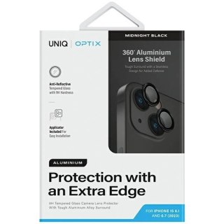 Szkło UNIQ Optix Aluminium Camera Lens Protector na obiektyw aparatu iPhone 15 / 15 Plus z aplikatorem - czarne