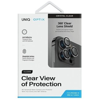 Szkło UNIQ Optix Clear Camera Lens Protector na obiektyw aparatu iPhone 15 Pro Max z aplikatorem - przezroczyste