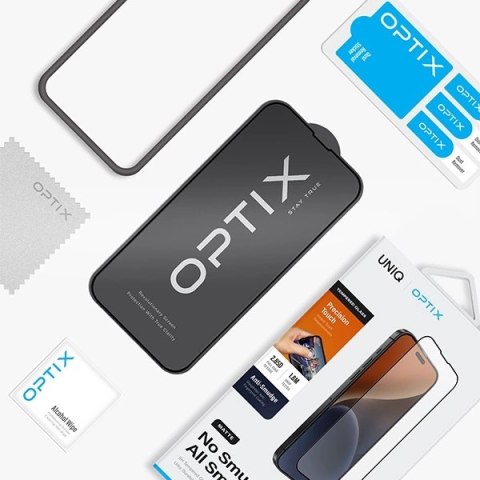 Szkło UNIQ Optix Matte matowe hartowane na iPhone 15 / 14 Pro z aplikatorem Szkło UNIQ Optix Matte matowe hartowane na iPhone 15 / 14 Pro z aplikatorem