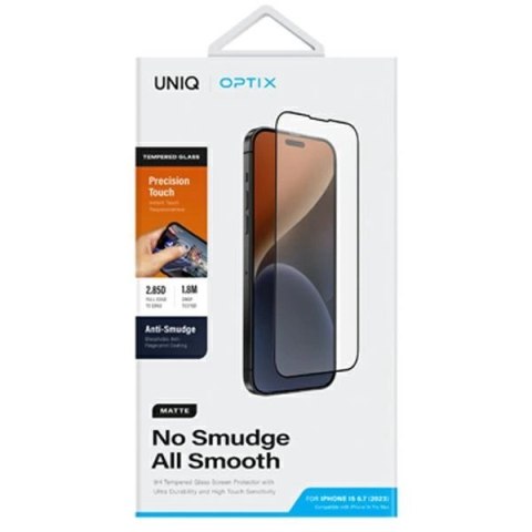 Szkło UNIQ Optix Matte matowe hartowane na iPhone 15 Plus / 14 Pro Max z aplikatorem Szkło UNIQ Optix Matte matowe hartowane na iPhone 15 Plus / 14 Pro Max z aplikatorem
