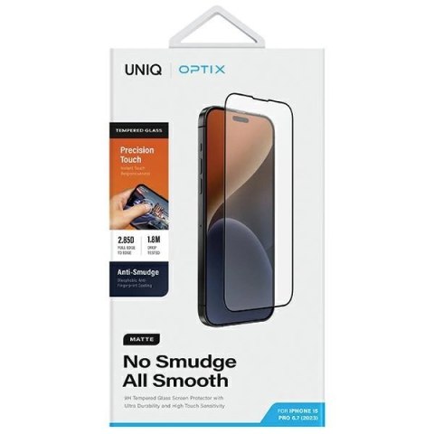 Szkło UNIQ Optix Matte matowe hartowane na iPhone 15 Pro Max z aplikatorem Szkło UNIQ Optix Matte matowe hartowane na iPhone 15 Pro Max z aplikatorem