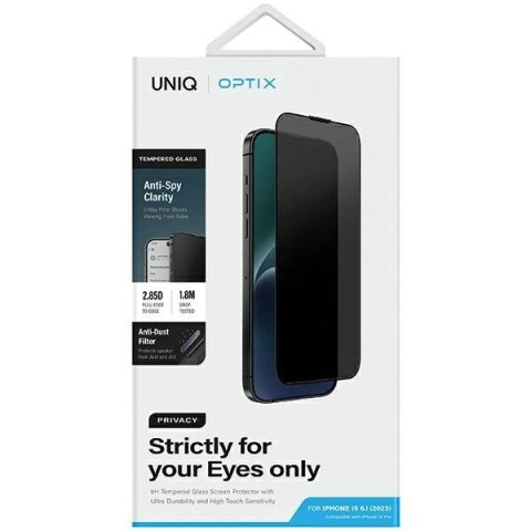 Szkło UNIQ Optix Privacy hartowane prywatyzujące na iPhone 15 / 14 Pro z aplikatorem