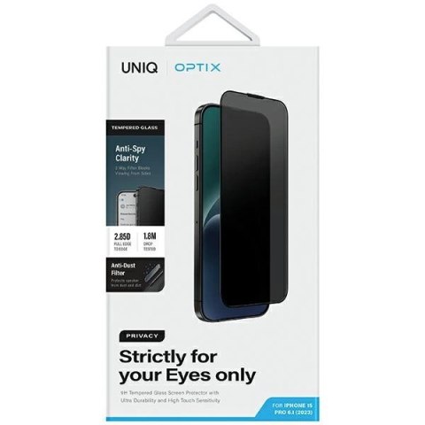 Szkło UNIQ Optix Privacy hartowane prywatyzujące na iPhone 15 Pro z aplikatorem