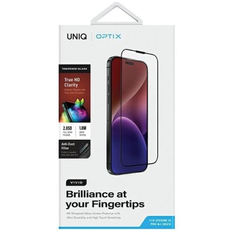 Szkło UNIQ Optix Vivid na iPhone 15 Pro z aplikatorem Szkło UNIQ Optix Vivid na iPhone 15 Pro z aplikatorem