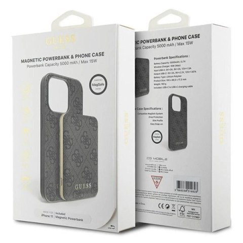 Zestaw etui Guess 4G Metal Logo na iPhone 11 + powerbank 5000mAh MagSafe - czarny