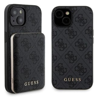 Zestaw etui Guess 4G Metal Logo na iPhone 15 + powerbank 5000mAh MagSafe - czarny