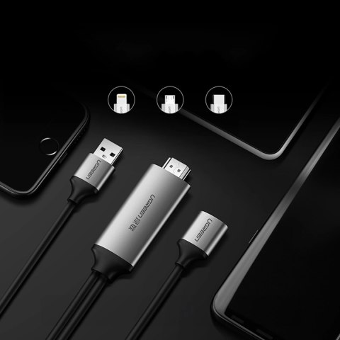 Adapter Ugreen CM151 50291 USB-A (żeński) - HDMI z portem zasilania USB-A (męski) 1.5m - szary Adapter Ugreen CM151 50291 USB-A (żeński) - HDMI z portem zasilania USB-A (męski) 1.5m - szary