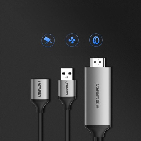 Adapter Ugreen CM151 50291 USB-A (żeński) - HDMI z portem zasilania USB-A (męski) 1.5m - szary Adapter Ugreen CM151 50291 USB-A (żeński) - HDMI z portem zasilania USB-A (męski) 1.5m - szary