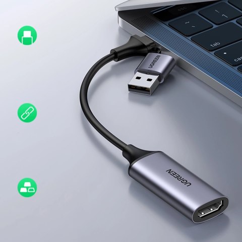 Adapter Ugreen CM489 40189 HDMI (żeński) - USB-A / USB-C (męski) - szary Adapter Ugreen CM489 40189 HDMI (żeński) - USB-A / USB-C (męski) - szary