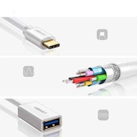 Adapter Ugreen US154 30702 USB-A 3.0 (żeński) / USB-C 3.0 (męski) OTG - biały Adapter Ugreen US154 30702 USB-A 3.0 (żeński) / USB-C 3.0 (męski) OTG - biały