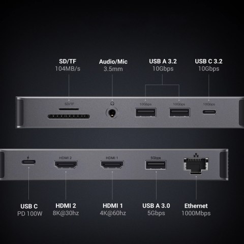 HUB Ugreen CM681 15978 13w1 USB-C - 2x USB-A 3.2 / 2x USB-A 3.0 / USB-C 3.2 / 2x HDMI / DisplayPort / RJ45 / SD i TF / AUX / USB HUB Ugreen CM681 15978 13w1 USB-C - 2x USB-A 3.2 / 2x USB-A 3.0 / USB-C 3.2 / 2x HDMI / DisplayPort / RJ45 / SD i TF / AUX / USB