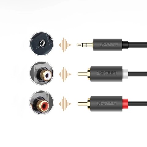 Kabel Ugreen AV102 10772 3,5 mm mini jack (męski) / 2RCA (męski) 1m - szary Kabel Ugreen AV102 10772 3,5 mm mini jack (męski) / 2RCA (męski) 1m - szary