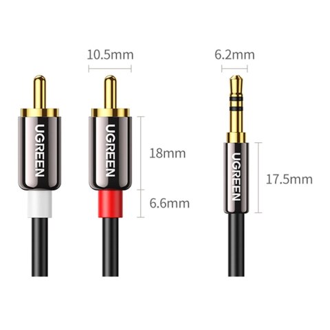 Kabel Ugreen AV116 10749 audio mini jack 3,5 mm (męski) / 2RCA (męski) 1m - czarny Kabel Ugreen AV116 10749 audio mini jack 3,5 mm (męski) / 2RCA (męski) 1m - czarny