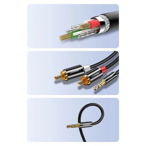 Kabel Ugreen AV116 10749 audio mini jack 3,5 mm (męski) / 2RCA (męski) 1m - czarny Kabel Ugreen AV116 10749 audio mini jack 3,5 mm (męski) / 2RCA (męski) 1m - czarny