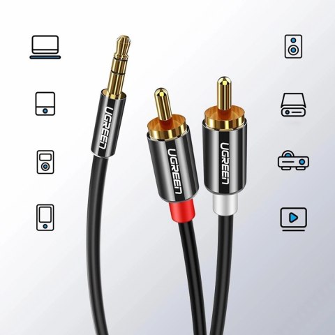 Kabel Ugreen AV116 10749 audio mini jack 3,5 mm (męski) / 2RCA (męski) 1m - czarny Kabel Ugreen AV116 10749 audio mini jack 3,5 mm (męski) / 2RCA (męski) 1m - czarny