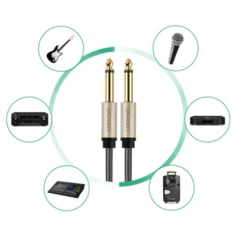 Kabel Ugreen AV128 10638 mono TS jack 6,35mm / jack 6,35mm 2m - szary Kabel Ugreen AV128 10638 mono TS jack 6,35mm / jack 6,35mm 2m - szary