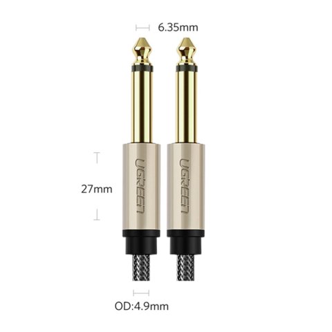Kabel Ugreen AV128 10638 mono TS jack 6,35mm / jack 6,35mm 2m - szary Kabel Ugreen AV128 10638 mono TS jack 6,35mm / jack 6,35mm 2m - szary
