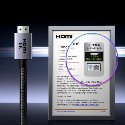 Kabel Ugreen HD171 35376 ze złączami HDMI 2.1 8K certyfikowany 5 m - szary Kabel Ugreen HD171 35376 ze złączami HDMI 2.1 8K certyfikowany 5 m - szary