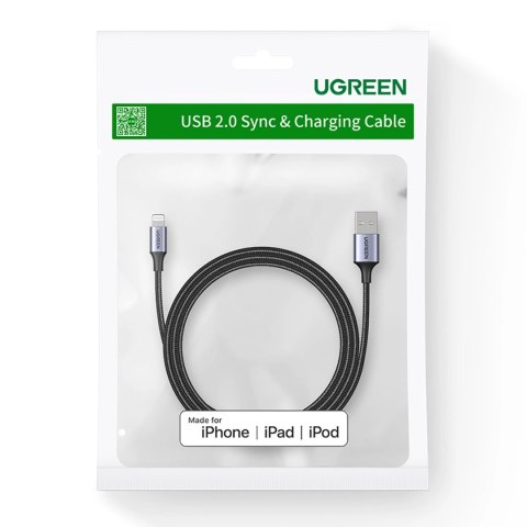 Kabel Ugreen US199 60158 USB-A / Lightning MFi 2m - czarny Kabel Ugreen US199 60158 USB-A / Lightning MFi 2m - czarny