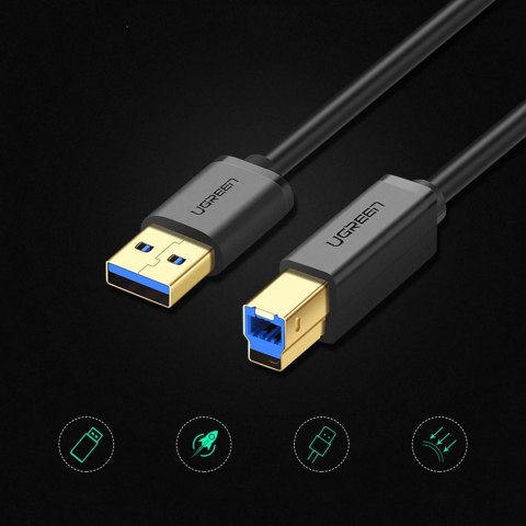 Kabel Ugreen US210 30753 do drukarki USB-A 3.0 / USB-B 5Gbps 1m - czarny Kabel Ugreen US210 30753 do drukarki USB-A 3.0 / USB-B 5Gbps 1m - czarny