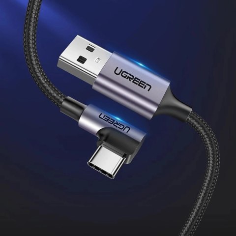 Kabel Ugreen US284 70255 USB-A (prosty) / USB-C (kątowy) 3A 3m - szary Kabel Ugreen US284 70255 USB-A (prosty) / USB-C (kątowy) 3A 3m - szary