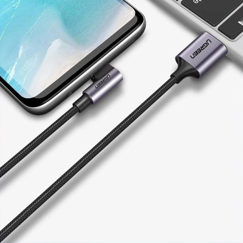 Kabel Ugreen US284 70255 USB-A (prosty) / USB-C (kątowy) 3A 3m - szary Kabel Ugreen US284 70255 USB-A (prosty) / USB-C (kątowy) 3A 3m - szary
