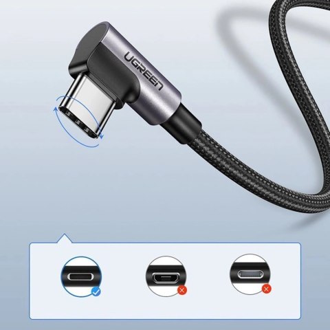 Kabel Ugreen US284 70255 USB-A (prosty) / USB-C (kątowy) 3A 3m - szary Kabel Ugreen US284 70255 USB-A (prosty) / USB-C (kątowy) 3A 3m - szary