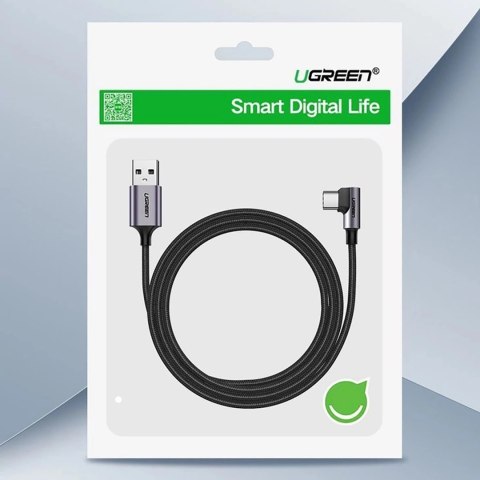 Kabel Ugreen US284 70255 USB-A (prosty) / USB-C (kątowy) 3A 3m - szary Kabel Ugreen US284 70255 USB-A (prosty) / USB-C (kątowy) 3A 3m - szary