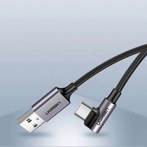 Kabel Ugreen US284 70255 USB-A (prosty) / USB-C (kątowy) 3A 3m - szary Kabel Ugreen US284 70255 USB-A (prosty) / USB-C (kątowy) 3A 3m - szary