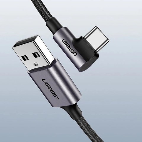 Kabel Ugreen US284 70255 USB-A (prosty) / USB-C (kątowy) 3A 3m - szary Kabel Ugreen US284 70255 USB-A (prosty) / USB-C (kątowy) 3A 3m - szary