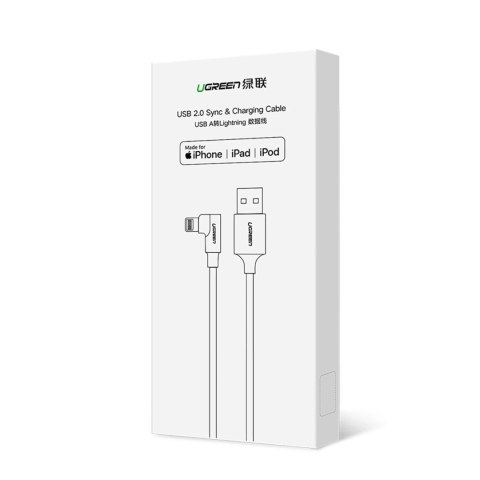 Kabel Ugreen US299 60555 kątowy Lightning / USB-A MFi 2.4A 1m - czerwony Kabel Ugreen US299 60555 kątowy Lightning / USB-A MFi 2.4A 1m - czerwony