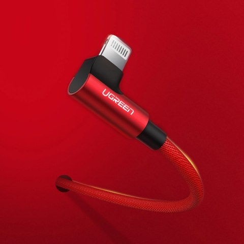 Kabel Ugreen US299 60555 kątowy Lightning / USB-A MFi 2.4A 1m - czerwony Kabel Ugreen US299 60555 kątowy Lightning / USB-A MFi 2.4A 1m - czerwony