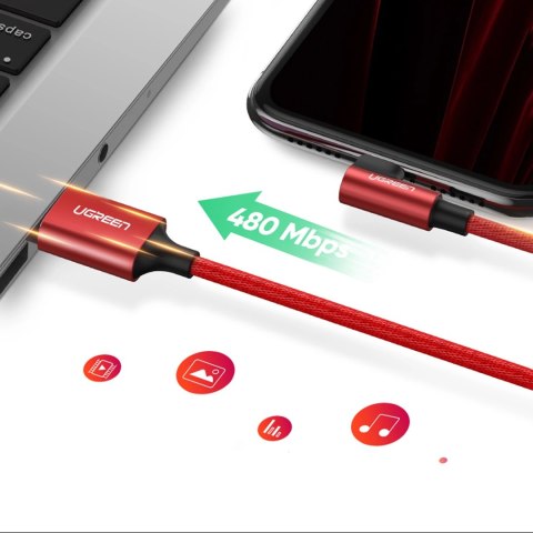 Kabel Ugreen US299 60555 kątowy Lightning / USB-A MFi 2.4A 1m - czerwony Kabel Ugreen US299 60555 kątowy Lightning / USB-A MFi 2.4A 1m - czerwony