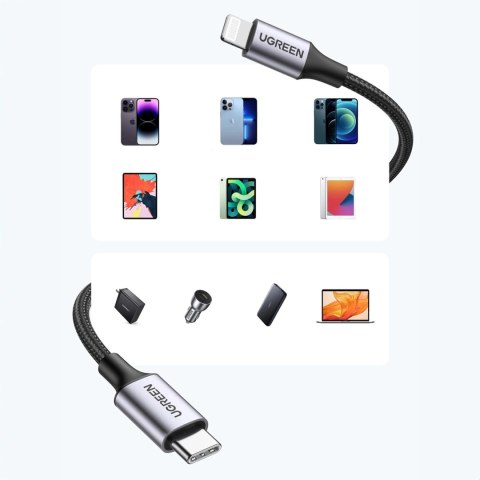 Kabel Ugreen US304 60759 Lightning - USB-C 2.0 MFi 1 m - szary Kabel Ugreen US304 60759 Lightning - USB-C 2.0 MFi 1 m - szary