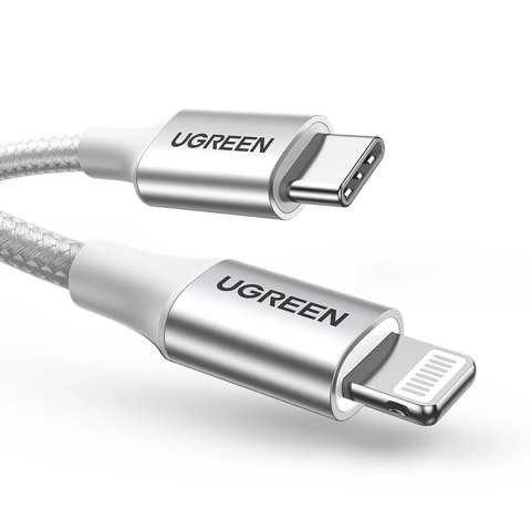 Kabel Ugreen US304 70523 USB-C / Lightning MFi 1m - srebrny Kabel Ugreen US304 70523 USB-C / Lightning MFi 1m - srebrny