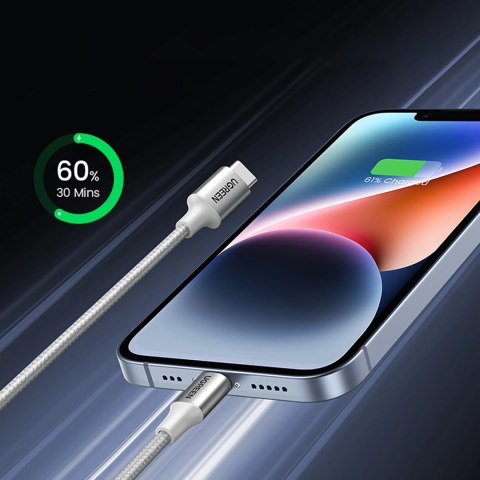 Kabel Ugreen US304 70523 USB-C / Lightning MFi 1m - srebrny Kabel Ugreen US304 70523 USB-C / Lightning MFi 1m - srebrny