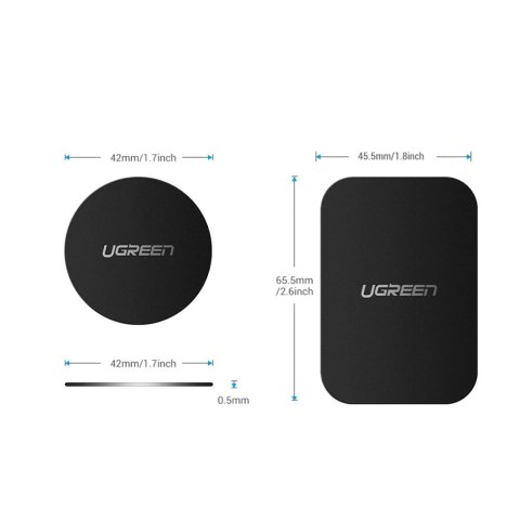 Płytki metalowe Ugreen LP123 60410 okrągłe / prostokątne do uchwytów magnetycznych na telefon - czarne (2 szt.)