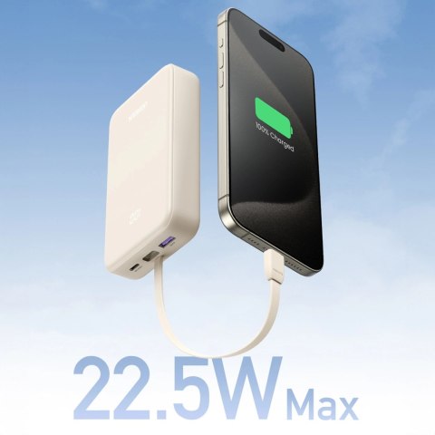 Powerbank Ugreen PB505 20000mAh 22.5W USB-C USB-A wbudowany kabel USB-C - biały