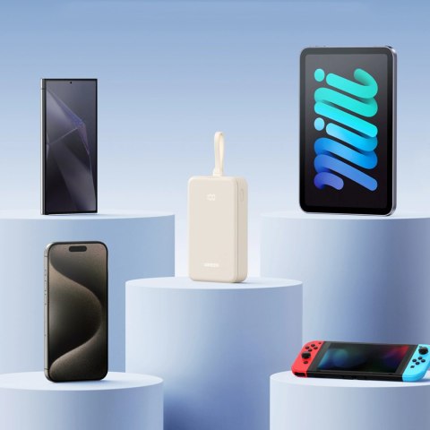 Powerbank Ugreen PB505 20000mAh 22.5W USB-C USB-A wbudowany kabel USB-C - biały