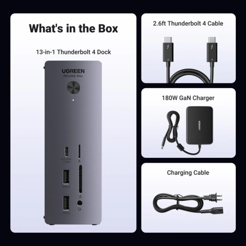 Stacja dokująca Ugreen U710 13w1 2x Thunderbolt 4 / 4x USB-A / DP / RJ45 / czytnik SD TF / USB-C / mini jack 3.5mm