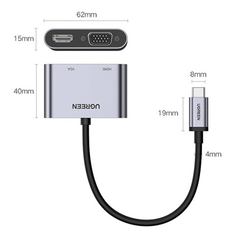 Adapter Ugreen CM162 50505 USB-C - HDMI / VGA / USB-A 3.0 / USB-C PD - szary Adapter Ugreen CM162 50505 USB-C - HDMI / VGA / USB-A 3.0 / USB-C PD - szary