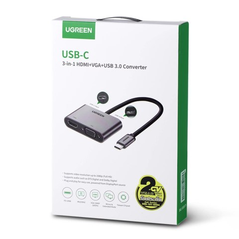 Adapter Ugreen CM162 50505 USB-C - HDMI / VGA / USB-A 3.0 / USB-C PD - szary Adapter Ugreen CM162 50505 USB-C - HDMI / VGA / USB-A 3.0 / USB-C PD - szary