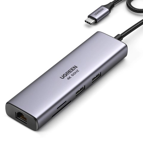Adapter Ugreen CM512 90568 USB-C - 2x USB-A 3.0 / HDMI / RJ45 / czytnik kart SD i TF / USB-C PD 100W - szary Adapter Ugreen CM512 90568 USB-C - 2x USB-A 3.0 / HDMI / RJ45 / czytnik kart SD i TF / USB-C PD 100W - szary