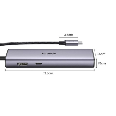 Adapter Ugreen CM512 90568 USB-C - 2x USB-A 3.0 / HDMI / RJ45 / czytnik kart SD i TF / USB-C PD 100W - szary Adapter Ugreen CM512 90568 USB-C - 2x USB-A 3.0 / HDMI / RJ45 / czytnik kart SD i TF / USB-C PD 100W - szary