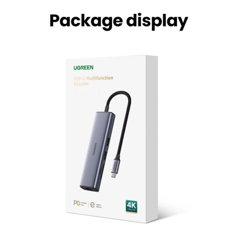 Adapter Ugreen CM512 90568 USB-C - 2x USB-A 3.0 / HDMI / RJ45 / czytnik kart SD i TF / USB-C PD 100W - szary Adapter Ugreen CM512 90568 USB-C - 2x USB-A 3.0 / HDMI / RJ45 / czytnik kart SD i TF / USB-C PD 100W - szary